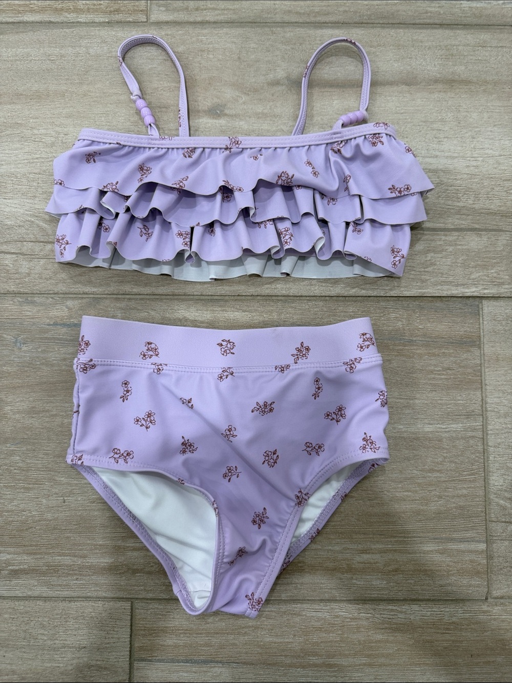 Girls' Lavender Ruffle Bikini Set with Pink Floral Accents